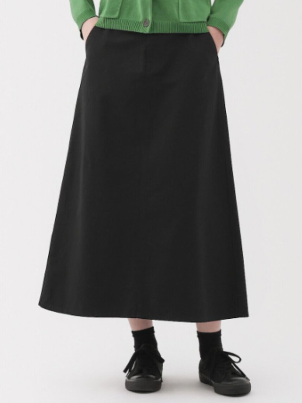 NWT Muji Organic Cotton Black Chino A-Line Midi Skirt sz XL Classic Minimalist